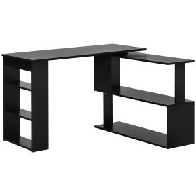 360Â° Rotating Home Office Desk L Shaped Corner Computer Desk with Storage Shelves, Writing Table Workstation, Black