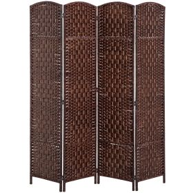 Room Divider, 4 Panel Folding Privacy Screen, 6FT Tall Portable Wicker Weave Partition Wall Divider for Bedroom, Home Office, Brown