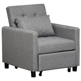 Convertible Sofa Lounger Chair Bed Multi-Functional Sleeper Recliner with Tufted Upholstered Fabric, Adjustable Angle Backrest, and Pillow, Grey