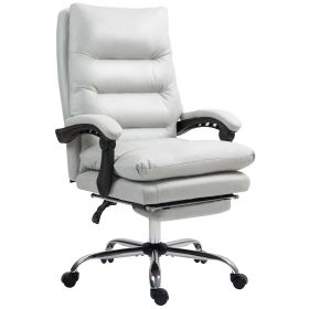 Microfibre Massage Office Chair, Heated Reclining Chair with Footrest, Double-tier Padding, Swivel Wheels, Light Gray