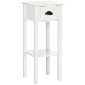 2-Tier Side Table with Drawer and Shelf, End Table for Living Room and Hallway, White