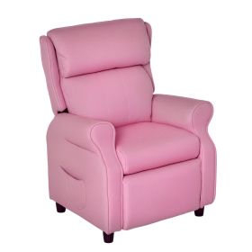 Kids Recliner Chair Children Sofa Angle Adjustable Single Lounger Armchair Gaming Chair with Footrest 2 Side Pockets for 3-5 Years, Light Pink