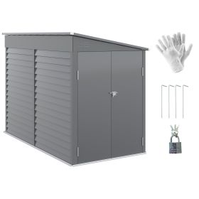 4.6' x 9' Outdoor Storage Shed, Lean to Metal Shed with Foundation Kit, Lockable Doors and Gloves for Patio, Lawn, Gray