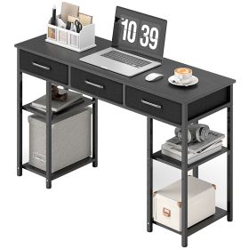47" Small Computer Desk, Writing Desk with Fabric Drawers, Home Office Desk with Adjustable Shelves, Black