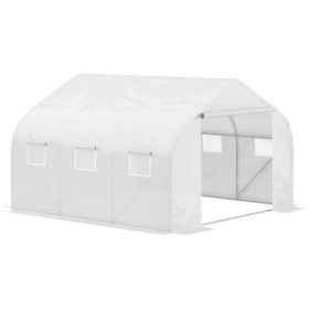 11.5' x 10' x 6.5' Outdoor Walk-in Greenhouse, Tunnel Green House with Roll-up Windows, Zippered Door, PE Cover, Heavy Duty Steel Frame, White