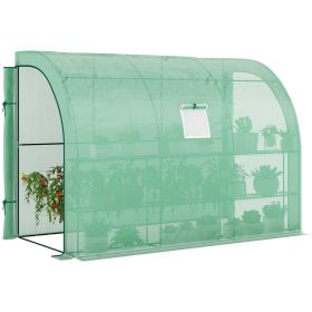 10' x 5' x 7' Lean to Greenhouse, Walk-In Green House, Plant Nursery with 2 Roll-up Doors and Windows, PE Cover and 3 Wire Shelves, Green