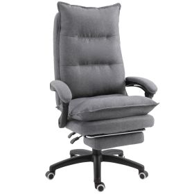 360Â° Swivel Executive Home Office Chair Adjustable Height Linen Style Fabric Recliner with Retractable Footrest and Double Padding, Gray
