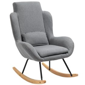 Modern Rocking Chair with Removable Lumbar Pillow Fabric Sofa Armchair with Thick Padding, Metal Frame, Wood Base for Living Room, Light Gray