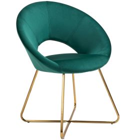 Modern Accent Velvet Chair Open Curved Mid-Back Upholstered Vanity Chair with Gold Plating Metal Legs for Living Room/Office/Reception Green