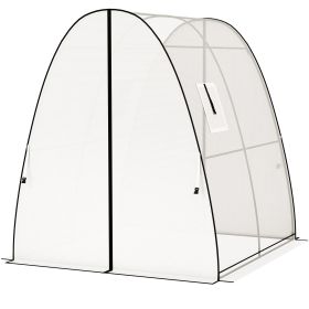 Tunnel Hoop House Greenhouse with Sandbags and Hemmed PE Cover, 2 Doors and Screen Windows, 6' x 6' x 6.6', White