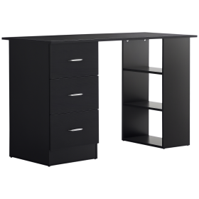 47" Home Office Computer Desk Bookcase Combo, Writing Table Workstation with 3 Drawer and Storage Shelf - Black