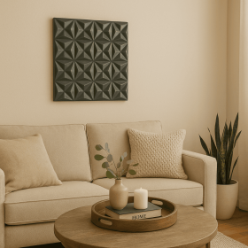 Black Square Shape Handcrafted MDF Wall Decor 16inchx16inch Elegant Home Accent