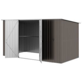 11.2' x 5.6' Storage Shed w/ Lockable Door, Galvanized Metal Utility Outdoor Shed for Backyard, Bike, Patio, Light Gray