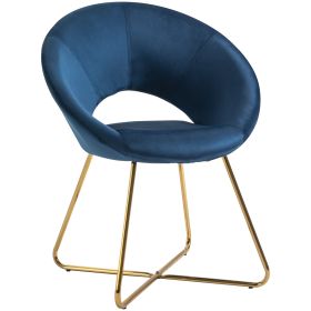 Modern Accent Velvet Chair Open Curved Mid-Back Upholstered Vanity Chair with Gold Plating Metal Legs for Living Room/Office/Reception Blue