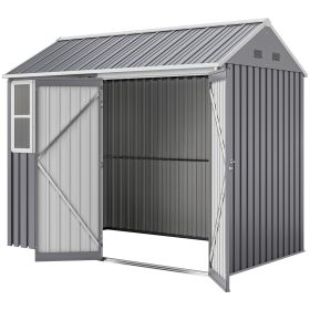 8' x 5.5' Metal Garden Storage Shed, Extra Large Outdoor Tool Storage House w/Lockable Doors, Window, Air Vents, Gray