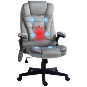 6 Point Executive Office Chair with Heat, Velvet High Back Vibrating Massage Office Chair, Gray