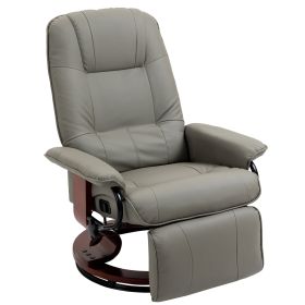 Faux Leather Manual Recliner, Adjustable Swivel Lounge Chair with Footrest, Armrest and Wrapped Wood Base for Living Room, Gray