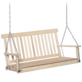 2-Seater Hanging Porch Swing Outdoor Patio Swing Chair Seat with Slatted Build and Chains, 440lbs Weight Capacity, Natural