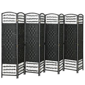 8 Panel Folding Room Divider Portable Privacy Screen Wave Fiber Room Partition for Home Office Black