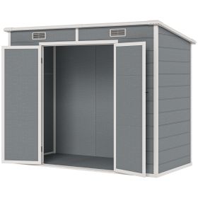 8' x 4' Plastic Outdoor Storage Shed with Floor, Window, Lockable Doors and Vents for Backyard Patio Lawn, Gray