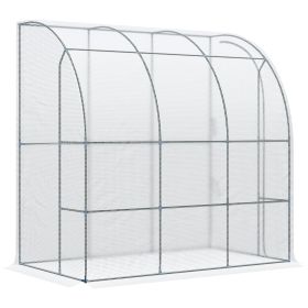 7' x 4' x 7' Outdoor Lean to Greenhouse, Walk-In Green House Plant Nursery with Roll-up Window, PE Cover, White