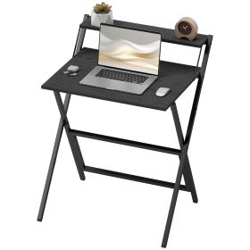 Folding Computer Desk, 27.6" Foldable Desk with Monitor Shelf for Small Space, Home Office, Study, Easy Assembly, Black