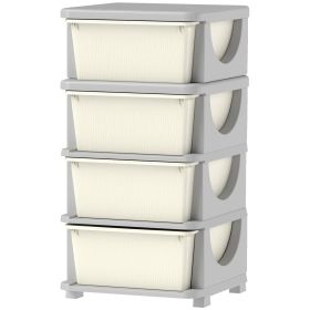 30" 4 Tier Kids Storage Unit Dresser Tower w/ 4 Drawers, Cream White
