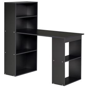 Computer Desk with 6-Tier Storage Shelves, Writing Desk Workstation with Bookshelf for Home Office, Black