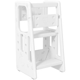Toddler Tower with Adjustable Height, Toddler Kitchen Stool Helper with Anti-slip Mat, Step Stool for Kitchen, Bathroom, White
