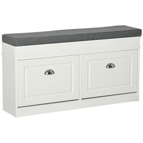 Modern Shoe Storage Bench, Entry Way Bench with Cushion, 2 Drawers, Storage Ottoman Bench, Holds 8 Pairs, White