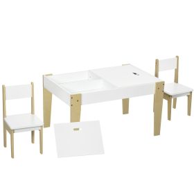 3 Pcs Kids Table and Chair Set with Storage Under Tabletop, Activity Table and 2 Chairs, Kids Drawing Table for Playroom Furniture, White
