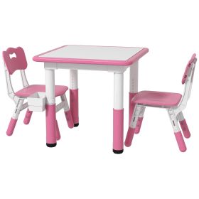 3pc Height Adjustable Toddler Table and Chair Set with Storage, Easy to Wipe for Daycare Classroom, Pink