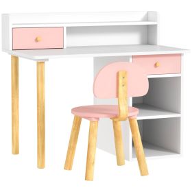 Kids Study Desk with Storage, Kids Desk and Chair Set for Bedroom & Study Room, Girls Boys Aged 3-8 Years, Pink