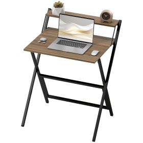 Folding Computer Desk, 27.6" Foldable Desk with Monitor Shelf for Small Space, Home Office, Study, Easy Assembly, Walnut