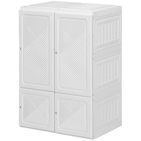 Portable Wardrobe, Foldable Clothes Storage Organizer with 6 Compartments, Magnet Doors, Easy Assembly, White