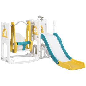 6 in 1 Toddler Slide and Swing Set Indoor for Age 1-3 Years w/ Basketball Hoop, Climber, Storage Telescope, Yellow