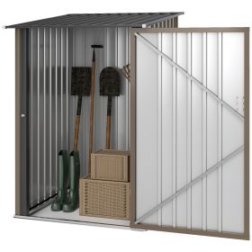 Outdoor 3.3' x 3.4' Lean-to Garden Storage Shed, Galvanized Steel Tool House with Lockable Door for Patio, Brown