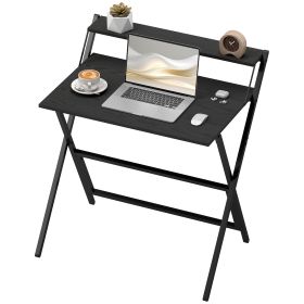 Folding Computer Desk, 32" Foldable Desk with Monitor Shelf for Small Space, Home Office, Study, Easy Assembly, Black