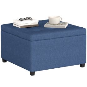 Round Storage Ottoman Bench, Button Tufted Ottoman with Flip Top for Living Room, Entryway and Bedroom, Blue