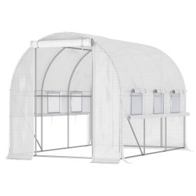 9.7' x 6.5' x 6.5' Walk-in Tunnel Greenhouse, Outdoor Green House with Anti-Tear PE Cover, Zipper Doors and Mesh Windows, White