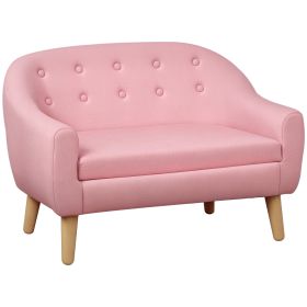 2-Seat Kids Sofa, Toddler Sofa Couch, Linen-Like Fabric & Wood Frame Sofa Chair for Ages 3-7, 11" High Seat, Pink