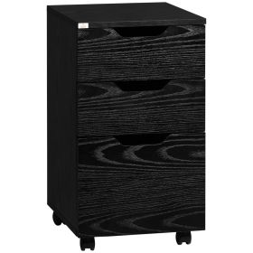 3 Drawer Mobile File Cabinet, Rolling Printer Stand, Vertical Filing Cabinet, Black Wood Grain