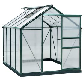 6' x 8' Outdoor Greenhouse with Rain Gutter and Roof Vent for Patio Backyard Dark Green