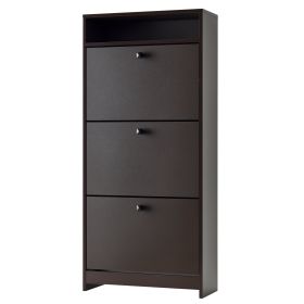 Slim Shoe Storage, Trendy Shoe Rack with 3 Large Fold-Out Drawers & a Spacious Top Surface, Espresso