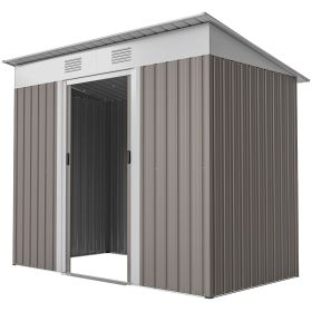 7' x 4' Metal Garden Shed, Backyard Tool Storage Shed with Dual Locking Doors, 2 Air Vents and Steel Frame, Light Gray