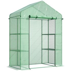 56" x 29" x 77" Walk-in Greenhouse, Garden Hot House with 3 Tier Shleves, Roll-Up Door and PE Cover, Green