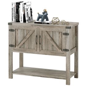 Farmhouse Double Door Coffee Bar Cabinet, Kitchen Cabinet with Bottom Shelf for Entryway, Living Room, Washed-out Gray