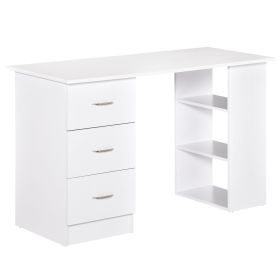 47" Modern Home Office Computer Desk Bookcase Combo Writing Table Workstation with 3 Drawer and Storage Shelf - White