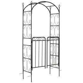 84" Garden Arch Arbor with Gate, Metal Arch Trellis, Garden Archway for Climbing Vines, Wedding Ceremony Decoration, Flourishes & Arrow Tips, Black