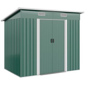 7' x 4' Metal Outdoor Storage Shed, Garden Tool Lockable Shed, Utility Storage Unit, Dark Green